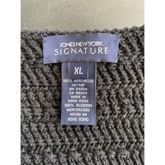 Vintage 90s Black Chunky Knit Cardigan Crochet Cottage Witchy Grandma Sweater XL - Picture 6 of 14